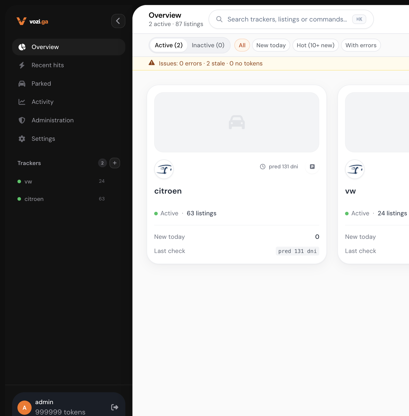 vozi.ga — pregled trackerjev